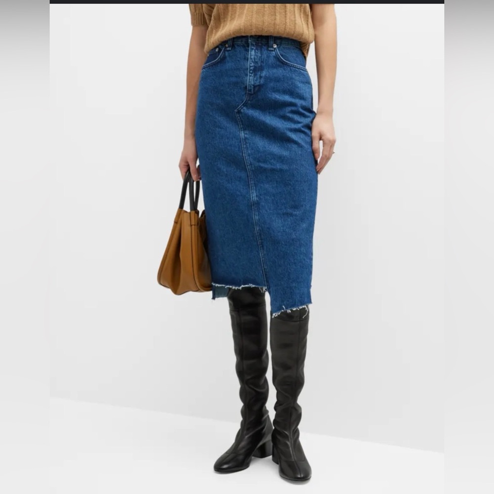 NWT Rag & Bone Sukato Denim Skirt Featuring a Frayed Step Hem Size 31 - Picture 3 of 16